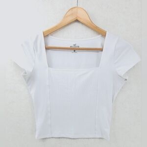 Hollister White Cropped Cotton Shirt Women's Size Small Square Neckline